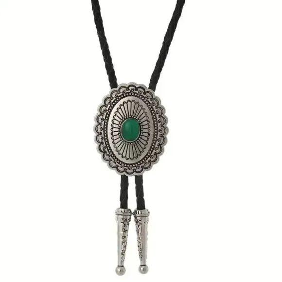 GreenStone Oval Concho Bolo Tie Mens Casual Western Cowboy Accessory New